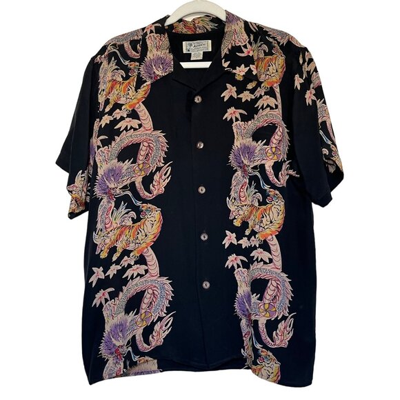 Avanti Other - Vintage Avanti Pacific Hawaii Dragon & Tiger Silk Hawaiian Shirt Black Medium